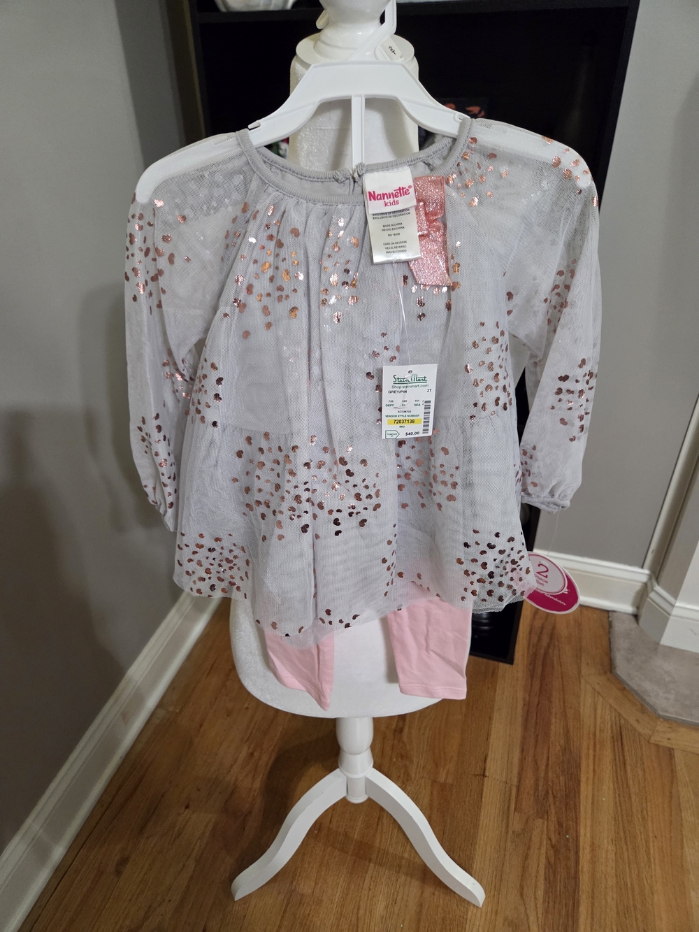 Nannette Set With White Top with Rose Gold Sequin Accents Matching Pants